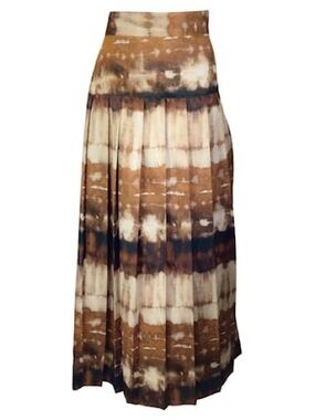 Smythe Brown Multi Sable Tie-Dye Pleated Side Slit Skirt Size 8